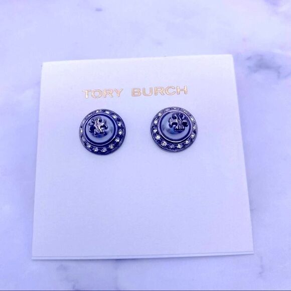NWOT  Tory Burch Gun Metal Zircon Stud Earrings - Picture 5 of 5